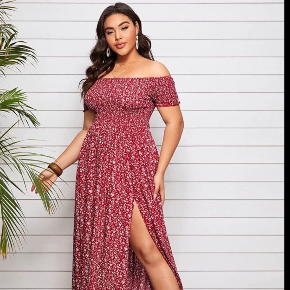 Amazon Off-Shoulder Red Floral Maxi Dress